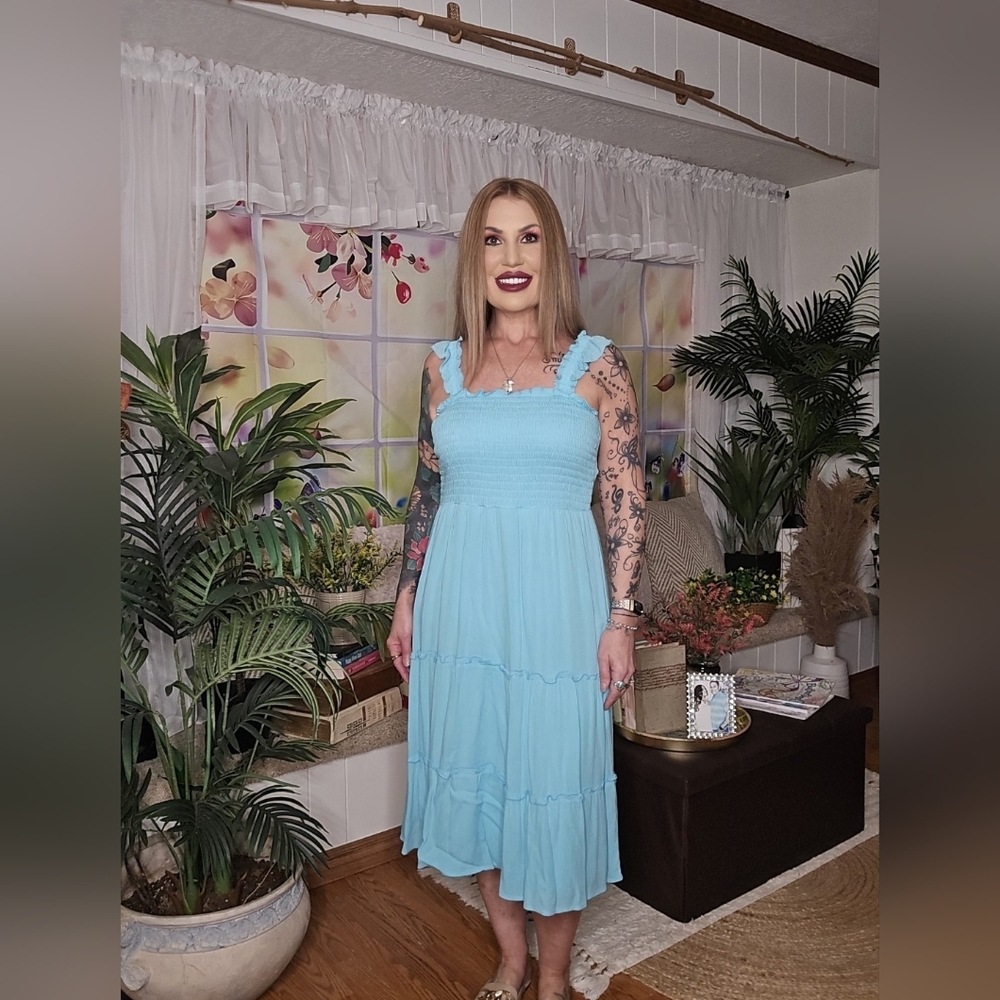 Turquoise Sleeveless Midi Dress